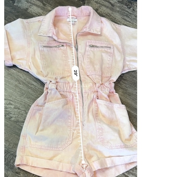 Topshop Pink Denim Romper Jumpsuit Utility Pockets Short Sleeve Size US 6‎ - Picture 9 of 9